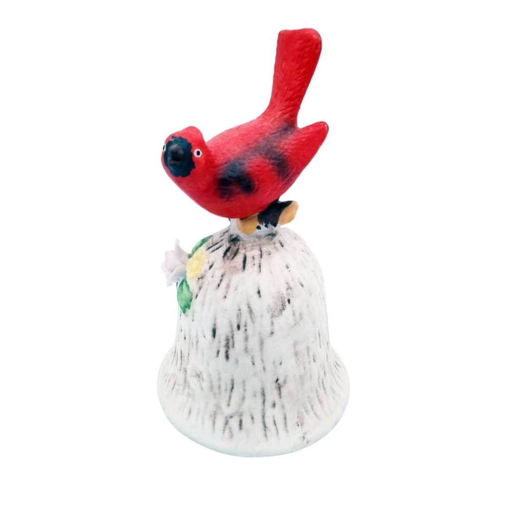 Bell Cardinal Porcelain Bird Figurine Perched Flowers Vintage 5" Vintage Walmart